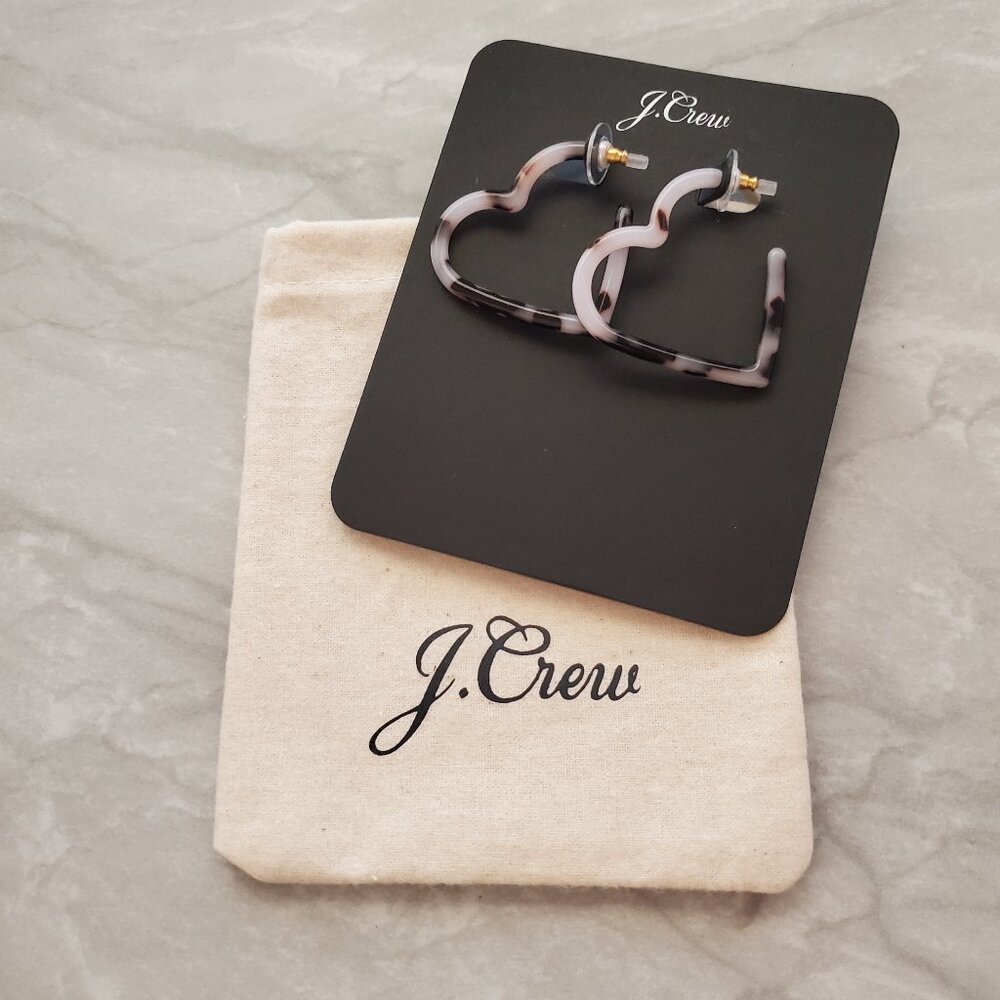 💕 J.Crew Valentines Day Hoop Dangle Drop Tortoise Heart Drop Dagnle Earrings 💕